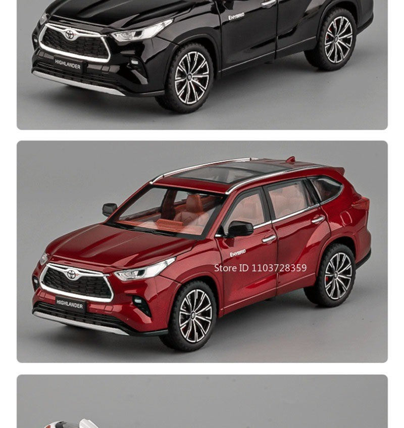 Miniaturas de carros Highlander RAV4 em liga fundida escala 1:24, com som, luz, portas que abrem, função de fricção e absorção de choque – Presente para meninos