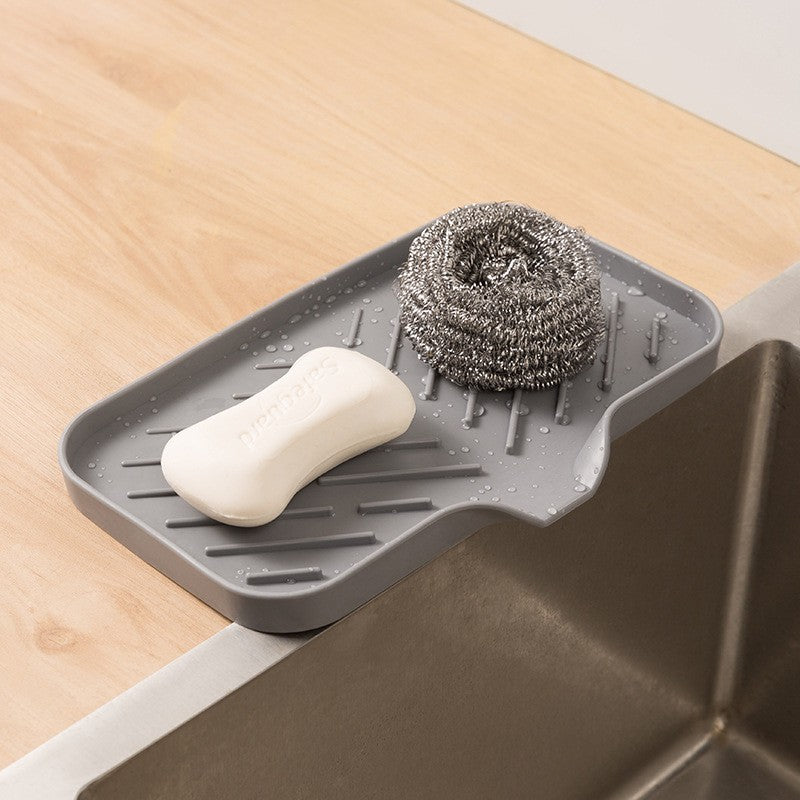 1/2pcs Kitchen Sink Silicone Tray With Drain Soap Sponge Storage Holder Countertop Sink Scrubber Brush Soap Storage Rack