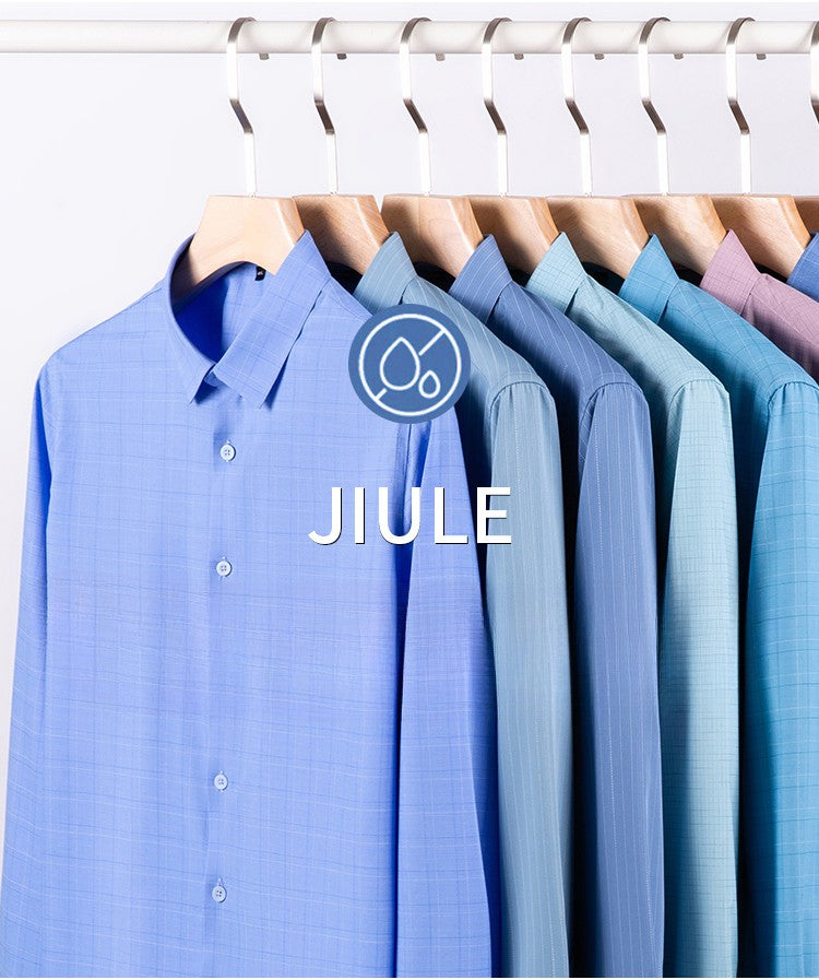 New in shirt elastic plaid casual long sleeve shirts for men slim fit formal shirt fashion easy-care elegants business clothes