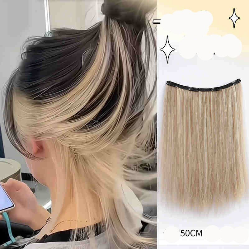 Extensões de Cabelo Sintético em V de uma Peça com 4 Clips Cabelo Liso Longo Peruca Cor 50CM Cabelo Falso Natural