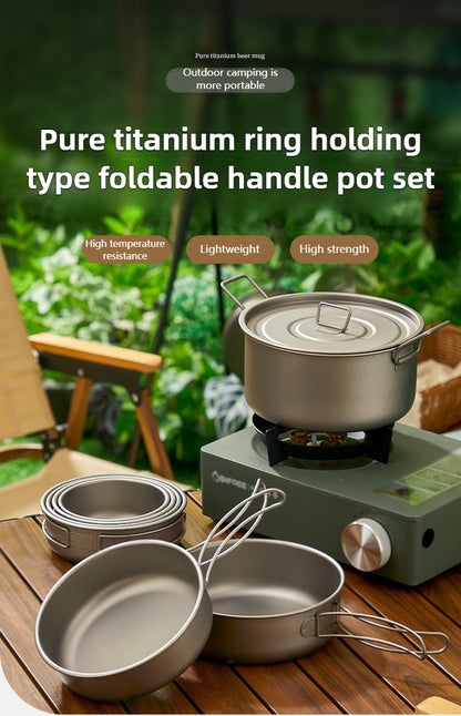 Titanium Outdoor Pot Set Picnic Camping Set Tableware Foldable Lightweight Portable Soup Pot Cooking Pot Set