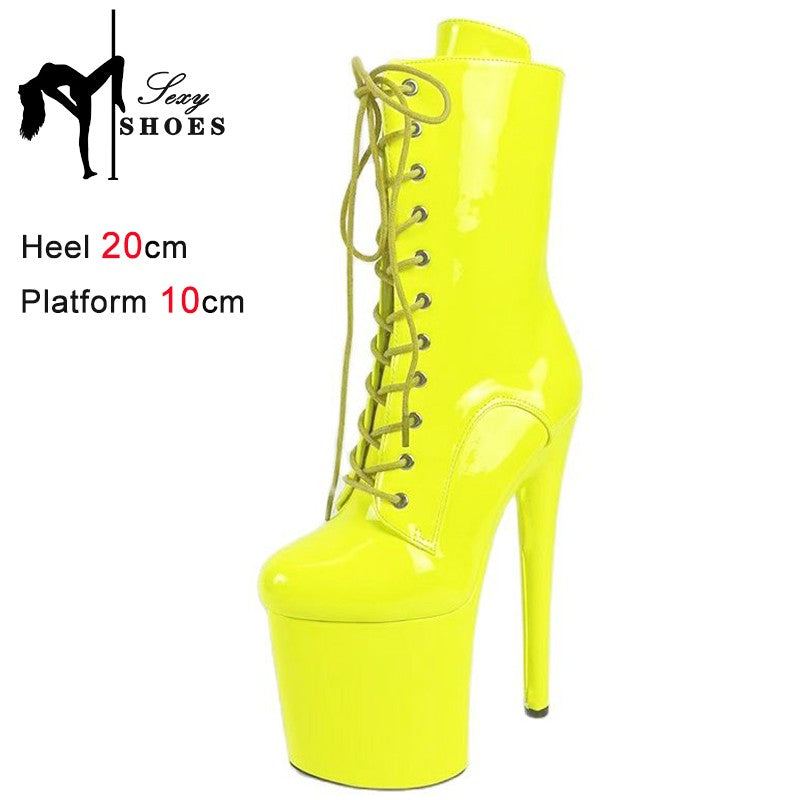 Sexy Knight Boots Women 8-inch High Heels Fashion Models Shoes Nightclub Cross Lace-up Pole Dancing Stripper An kle Short Boots