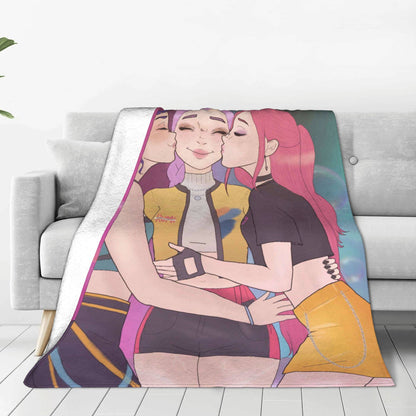 kpop Demon Hunters Huntrix Golden Blanket  Warm Graphic Plush Throw Blanket For Girls Boys Living Room Flannel Bedspread Cover