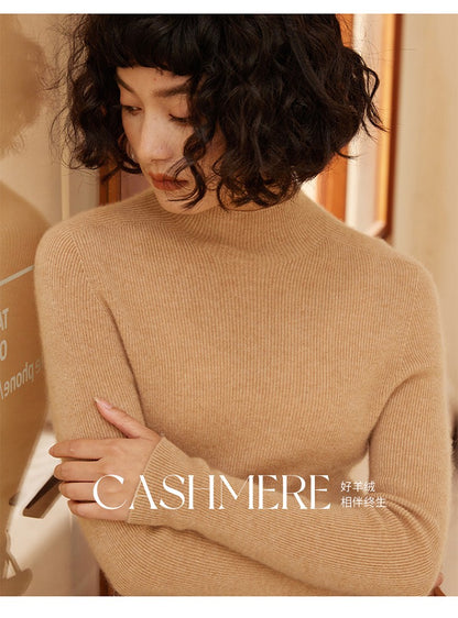 Autumn and winter new women's 100% pure cashmere semi high neck pullover sweater knitted slim fit hot selling women's top