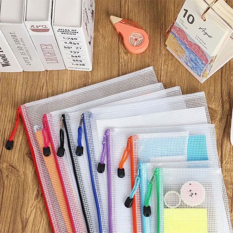 5PCS Stationery Storage Folder File Mesh Zipper Pouch A3 A4 A5 A6 B4 B5 Document Bag Zip File Folder School Office Supplies