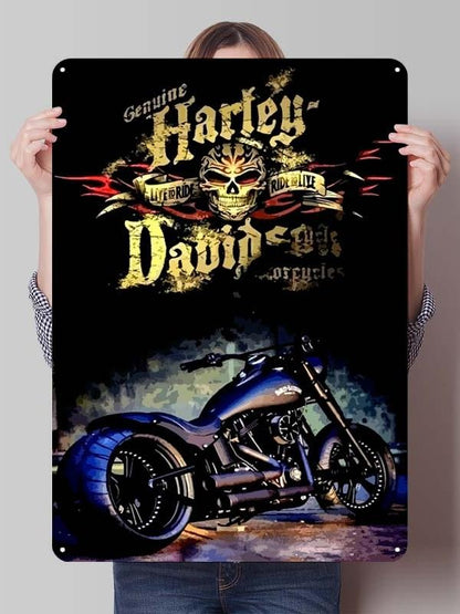 Letreiro de Flandres H-Harley Pôster de Motocicleta Decoração Estética de Quarto Masculino Placas de Metal Personalizadas para Garagem Decoração de Parede Retrô para Casa