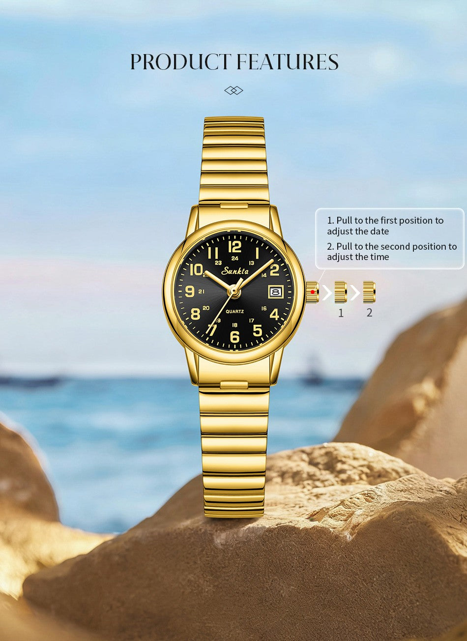 SUNKTA elegant Women's Watch 12/24 waterproof calendar women's quartz wrist watch fashion ladies vintage watches reloj de mujer