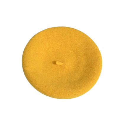 Boina de lã sintética quente de inverno feminina meninas artista francesa gorro chapéu vermelho preto roxo bege laranja Kawaii bonés de topo plano aquecedores