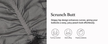 2pcs Women's High-Waist Tie-Dye Yoga Shorts - Seamless, Booty Lifting, Stretchy Nylon & Spandex Blend, Red & Grey