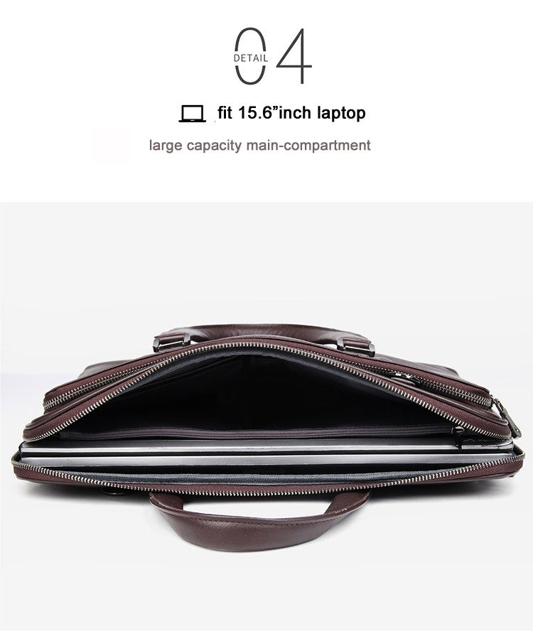 Pasta de Couro Genuíno de Luxo para Homens, Bolsa de Couro para Negócios, Bolsa para Laptop de 15,6", Pasta de Escritório Masculina, Porta-Documentos, Bolsa de Ombro
