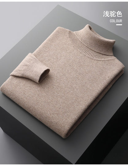 100%Merino Wool Lapel Sweater Men's Turtleneck Loose Knit Pullovers Youth Business Casual Joker Tops Warm Solid Color Base Shirt