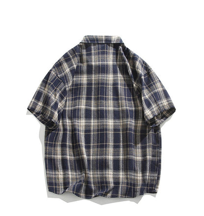 2025 Mens Cotton Plaid Style Cargo Shirts Casual Dress Short Sleeve Work Streetwear Blouses M-5XL