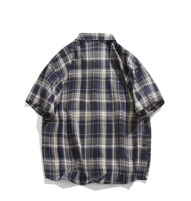 2025 Mens Cotton Plaid Style Cargo Shirts Casual Dress Short Sleeve Work Streetwear Blouses M-5XL