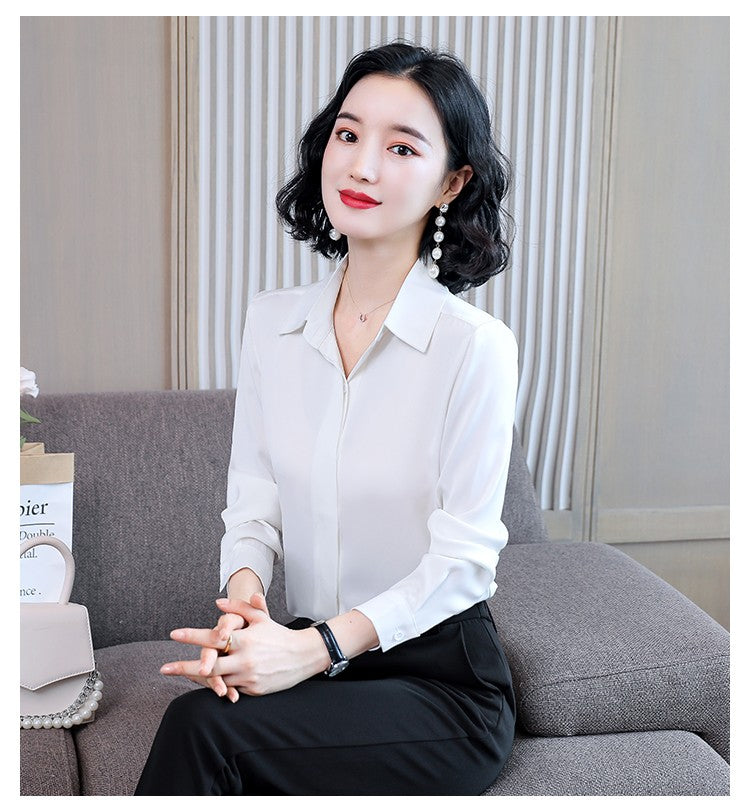 Women Silk Office Shirt 2025 Fashion Long Sleeve Casual Female Tops Elegant Ladies Vintage White Satin Blouses Shirts Oversized