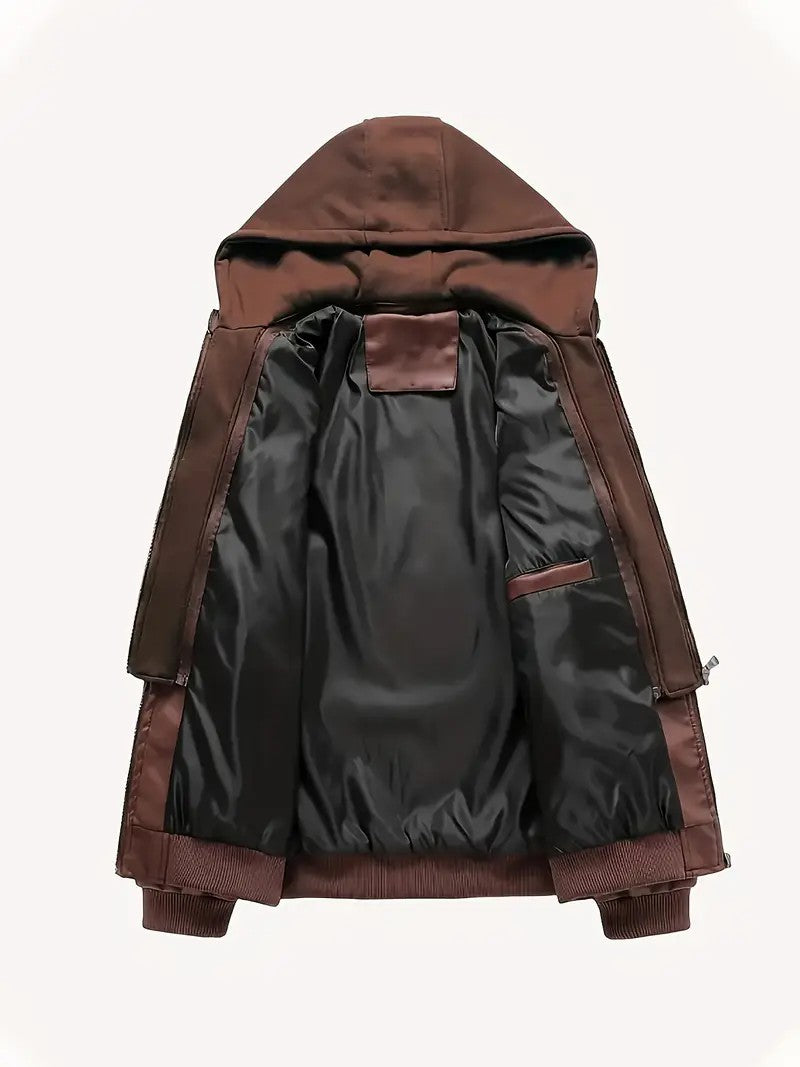 New Fake Two Pieces Motorcycle Leather Jackets Man Casual Fashion Motorcycle Coat Slim PU Lapel Jackets Autumn Leather Coat Male