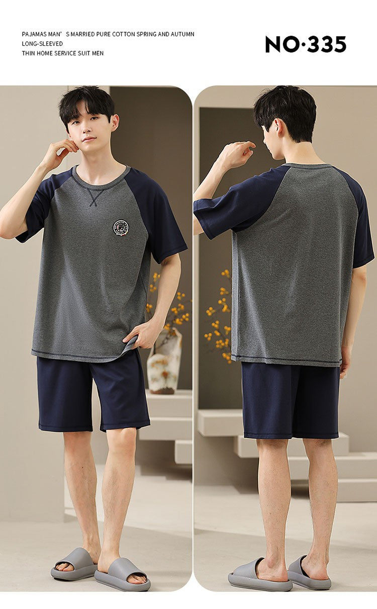 2023 New Men's Nightwear Summer Thin Soft Homewear Youth Boy Short Sleeping Top & Pant Pajamas Set Male Sleepwear Big Size