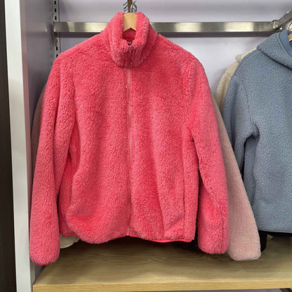 Autumn Winter Women's Long Velvet Fleece Zipper Sleeve Coat Warm Coral Fleece Jacket Full Length Outerwear Comfortable Coat