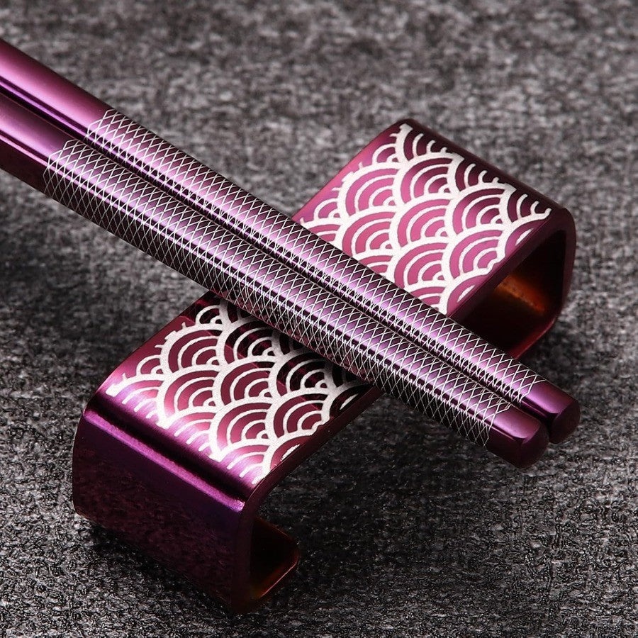 Conjunto de Hashis Reutilizáveis de Titânio e Aço Inoxidável com Suporte para Refeições e Viagens Estilo Japonês Leve Talheres 18/8
