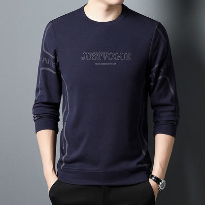 Round Neck Pullover Sweatshirt Men Thermal Underwear Double Fleece Lining Long Sleeve T-Shirt Casual