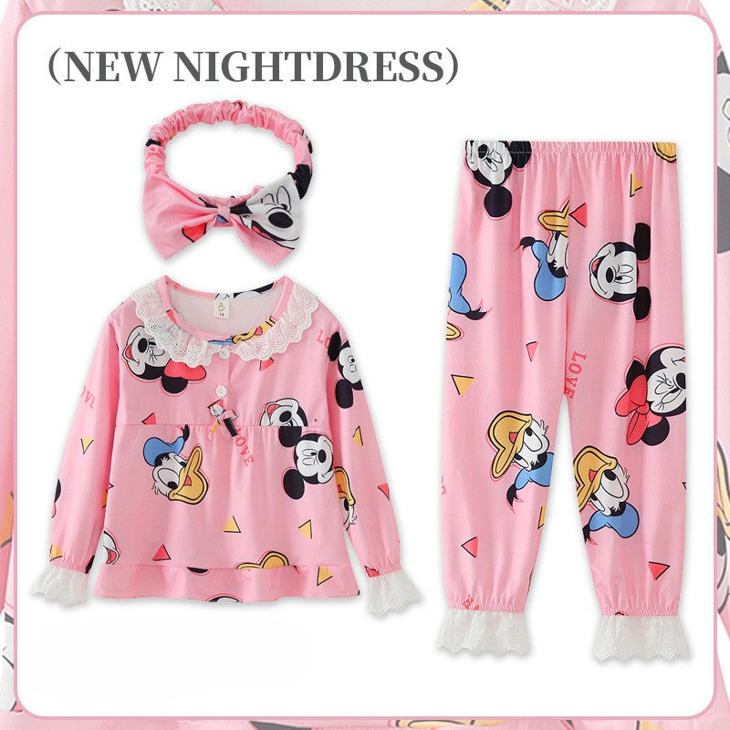 Sanrio Girls Pajama Sets Causal Lace Trimmings Soft Comfortable Kids Night Clothes Set Beautiful Gal Breathable Indoor Costume