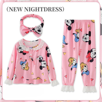 Sanrio Girls Pajama Sets Causal Lace Trimmings Soft Comfortable Kids Night Clothes Set Beautiful Gal Breathable Indoor Costume