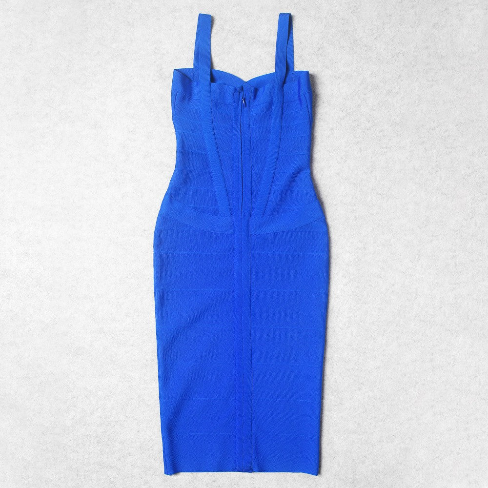 BEAUKEY Sexy Vintage Quality Evening Yellow Bandage Dress 2023 Women Summer Blue
