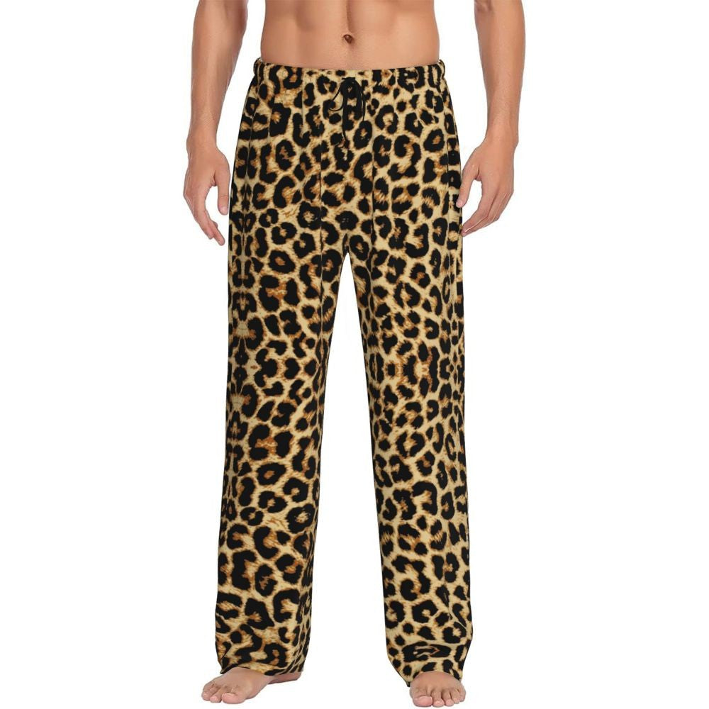 Custom Leopard Print Pajama Pants Men's Animal Skin Sleepwear Lounge Sleep Bottoms Stretch with Pockets