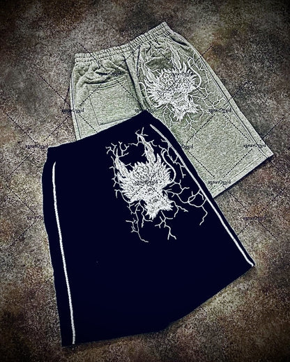 American Hip-hop Dragon Head Striped Casual Loose Shorts Men 2025 High Street Retro Punk Fashion Oversized Straight Pants Women