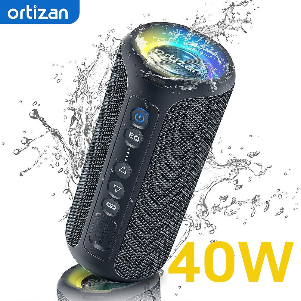 Ortizan 40W Caixas de Som Portáteis Bluetooth 5.3 Subwoofer Grave Sem Fio IPX7 Impermeável TWS Caixas de Som para Viagem ao Ar Livre Suporte TF/AUX