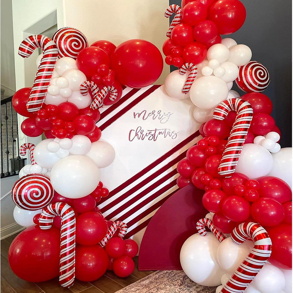 Christmas Balloons Garland Red White Balloon Arch Kit Xmas Candy Cane Foil Globos Christmas Home Birthday Party New Year Decor