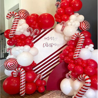 Christmas Balloons Garland Red White Balloon Arch Kit Xmas Candy Cane Foil Globos Christmas Home Birthday Party New Year Decor