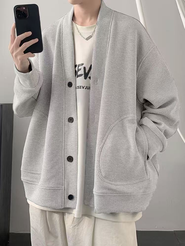 V-neck Knitted Jacket for Men 2025 New Autumn Jacket Trendy Brand Relaxed Style