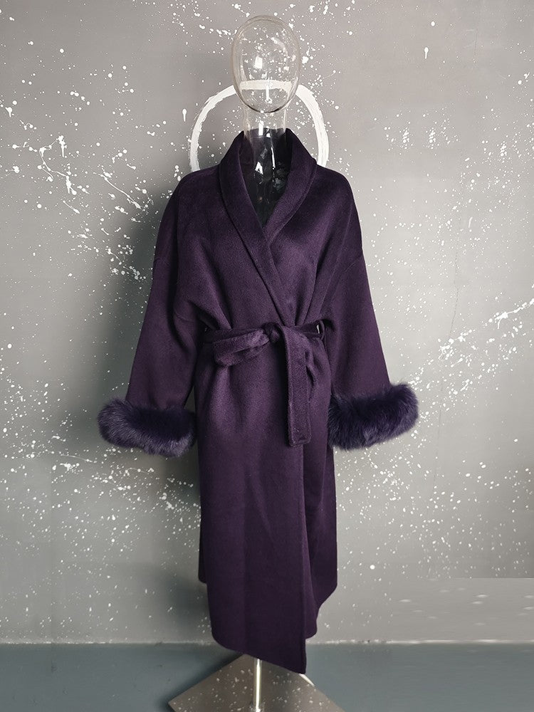 UCXQ Casaco Feminino Elegante OL para Escritório com Retalhos de Pelo Manga Comprida Lã Jaqueta de Roupa Feminina Bonita Outono Inverno 2025