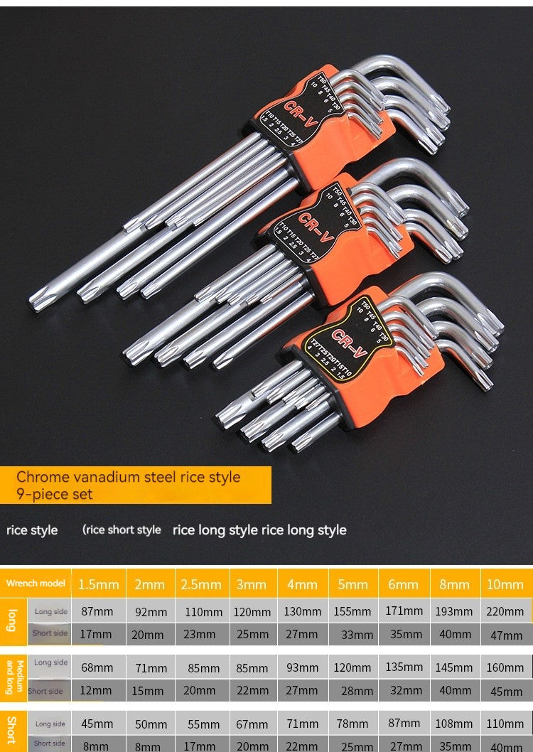 9PCS/Set L Type Double-End Screwdriver Hex Wrench Set Allen Key Hexagon Flat Ball Torx Star Head Spanner Key Set Hand Tools
