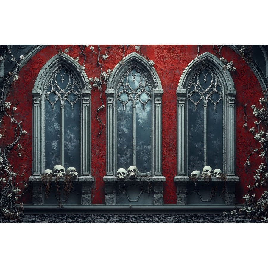 Halloween Photography Backdrops Medieval Castle Palace Horror Red Wall Curtain Skull Adults Portrait Decoration Photo Background