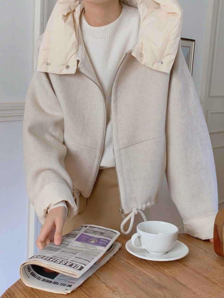 New Coats and Jackets Autumn Winter New Elegant Hooded Detachable Lace Up Short Woolen Coat Korean Fashion Casual Loose Jackets