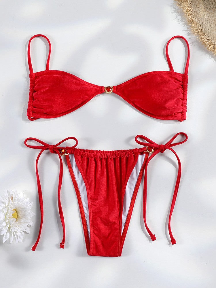 Rinabe Blue Two-Piece Suit Women's Swimsuit Push Up Solid Bikini Set Beachwear Low Waist Bathing Suits Female Swim Suits