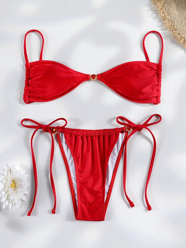 Rinabe Blue Two-Piece Suit Women's Swimsuit Push Up Solid Bikini Set Beachwear Low Waist Bathing Suits Female Swim Suits