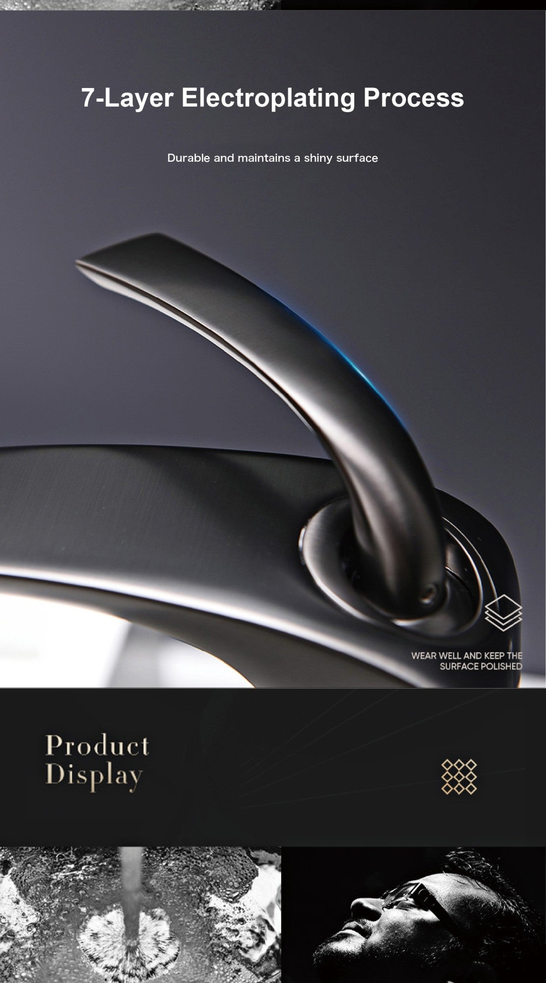 Chrome Luxury Brass Bathroom Vanity Faucet Modern Deck Mounted Basin Tap With Anti-Leak Ceramic Valve Hot/Cold Water Control
