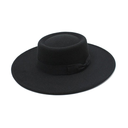French Bow Tie Fedora Hat Winter Autumn Imitation Woolen Ladies Fedoras Top Wedding Jazz Hats Flat Top Felt Hat Bowler Hats
