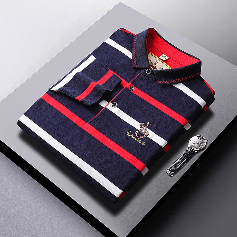 Men Polo Shirt Cotton Embroidery Long Sleeve Spring Stripe Polo Shirt Men Autumn Casual Fashion Polo Shirt Business T-shirts Men
