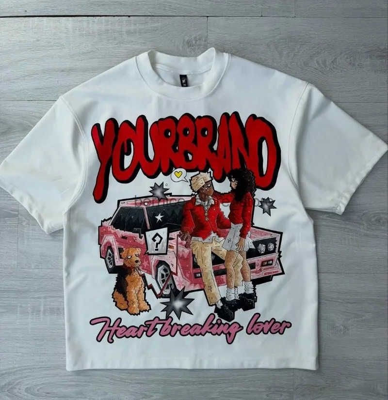 Y2k Harajuku Streetwear Men and Women Short Sleeved Fashion New Cartoon Print Design Shirt Retro Hip Hop Trend Oversized T-Shirt