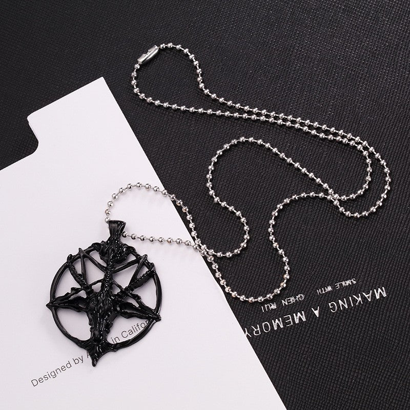 Bijuteria de moda Vintage Charme Feminino Masculino Pentagrama Pan Deus Crânio Cabeça de Bode Pingente Corrente Colares