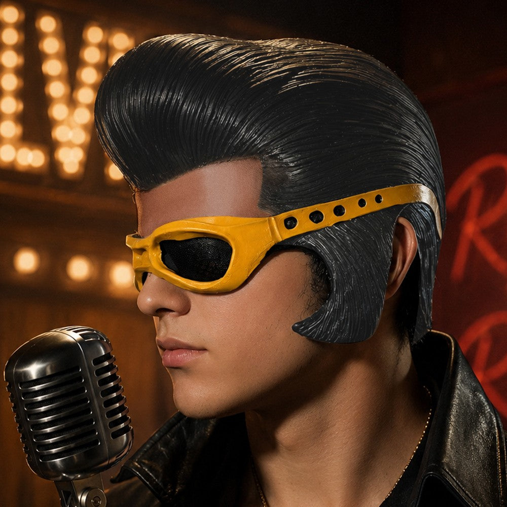 Classic Pompadour Hair Latex Mask Full Head Rock and Roll Performer Costume Mask Halloween Cosplay