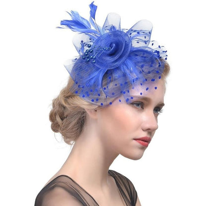 New 12 Color Net and Feather Fascinator Hat Headband Alice Headband Clip Mesh Flower Wedding Cocktail Hair Accessories Tea Party