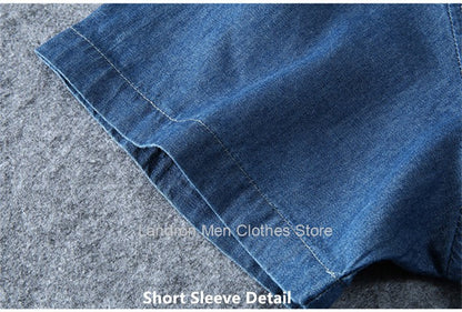 Denim Shirts Men Cotton Short Sleeve Summer Casual Jeans PLus Size 5XL 6XL 7XL Big Thin Boys Loose Blouse 8XL Man Male Camisa
