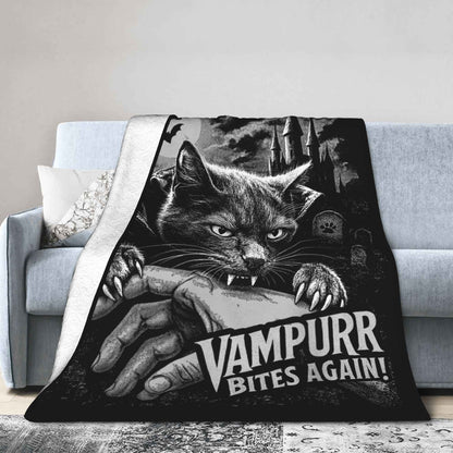 Funny Vampurr Vampire Cat Bites Again Flannel Blankets Halloween Awesome Throw Blanket for Quilt 200x150cm Soft
