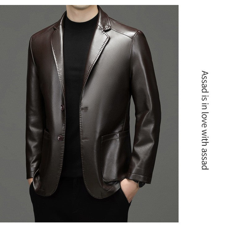 2025 Autumn Winter Men's Genuine Leather Blazers Jackets Slim Fit Suits Coats Business Casual Genuine Leather Suits Jackets Male