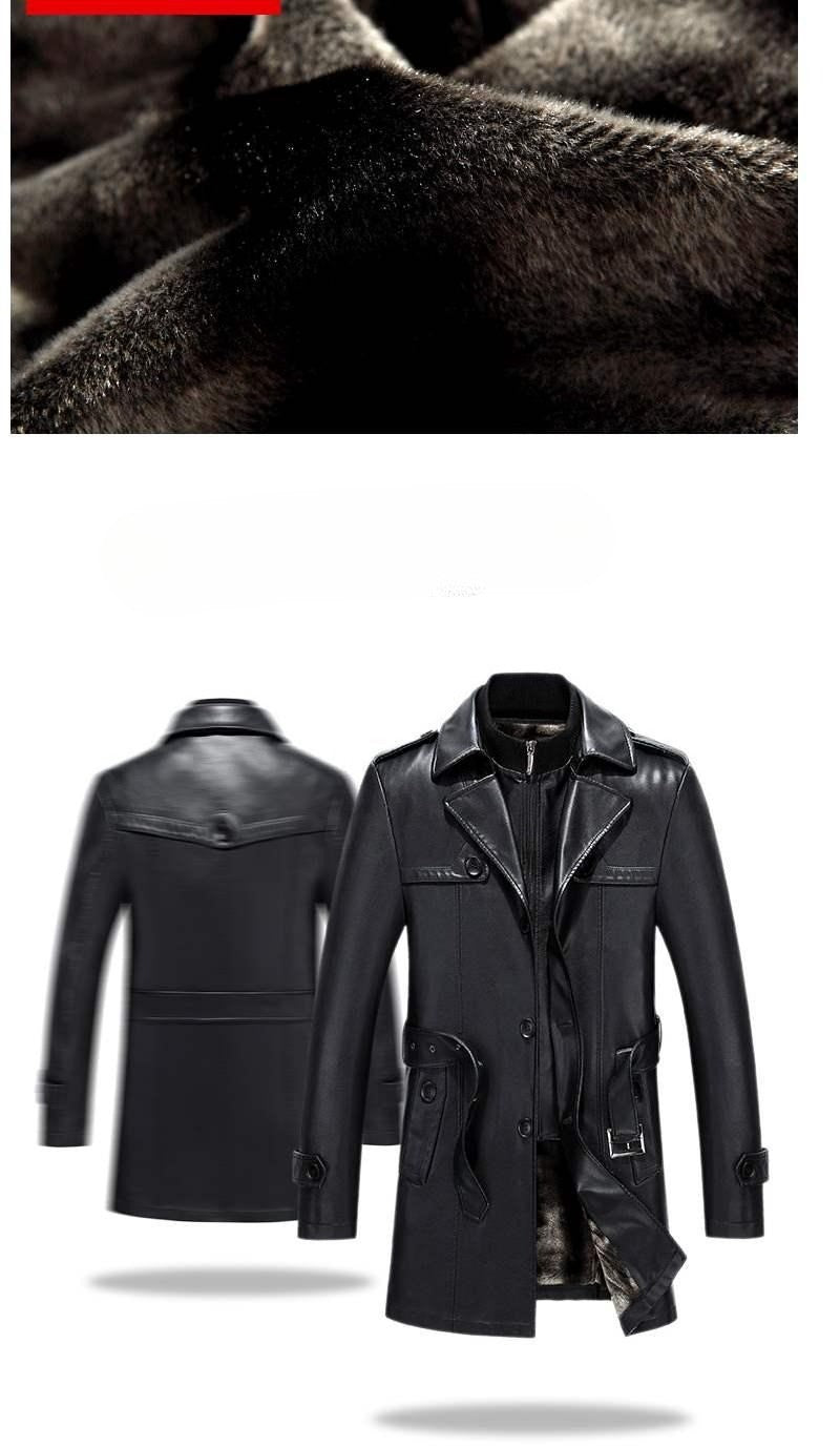 Fashion PU Leather Jacket Mid-length Fleece Thickened Windbreakers Suit Styles Large-sized Coats Overcoats Men's Slimming Trendy