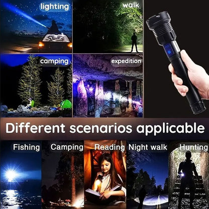 2025 New 15000mAh XHP390 Flashlights 10000000LM Ultra Powerful Flashlight Zoom USB Rechargeable Lantern Outdoor Camping Torch